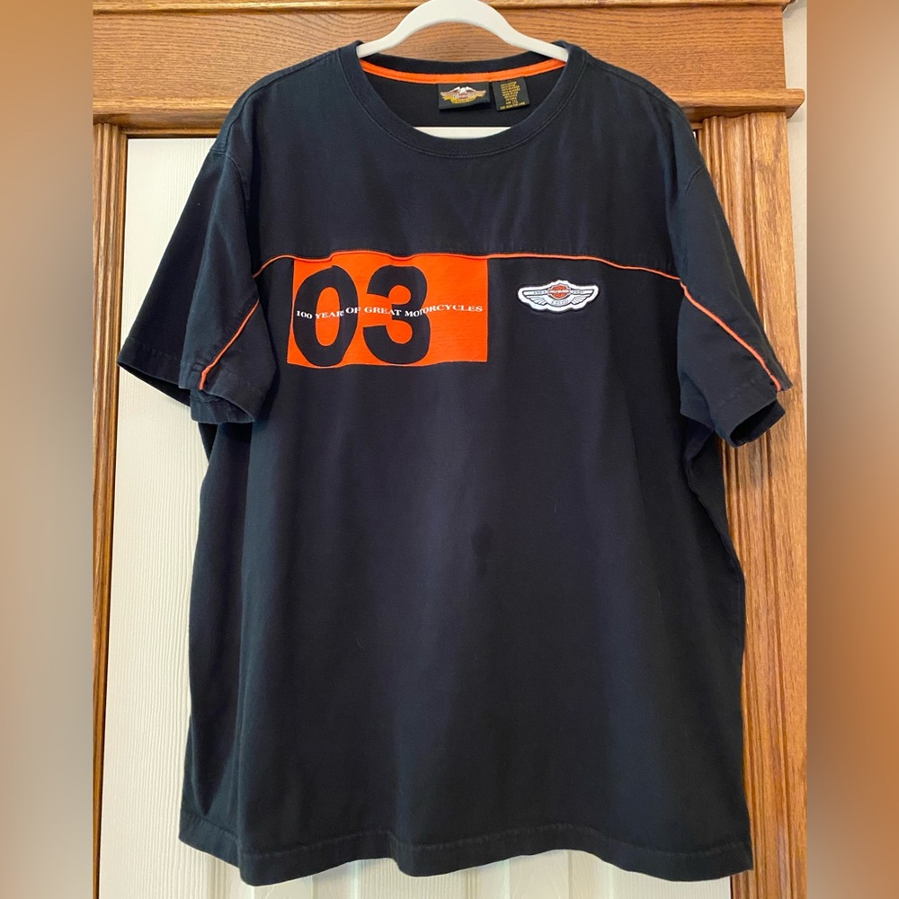 Harley Davidson Mens 2003 Anniversary Shirt Black Orange Sz 2XL